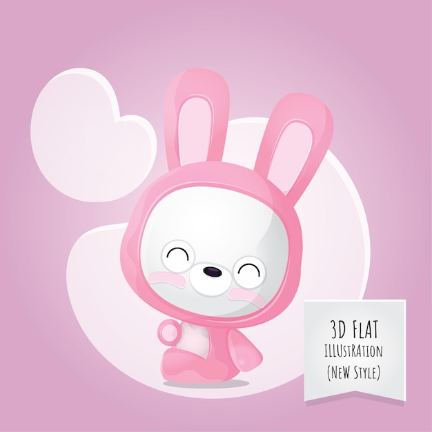 Vector flat 3d style animal bunny illustration for kids