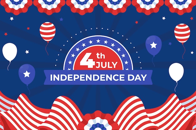 Flat 4th of july background with balloons and rosette