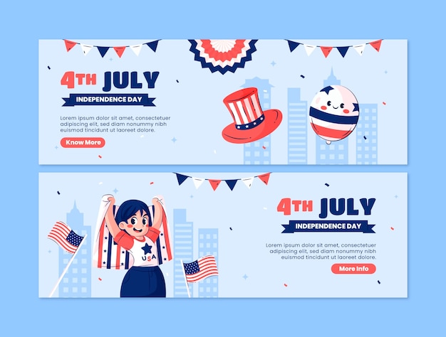 Flat 4th of july celebration horizontal banner template