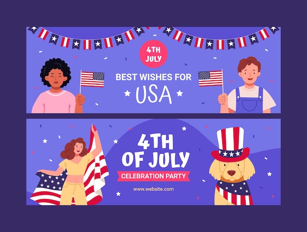 Vector flat 4th of july celebration horizontal banner template