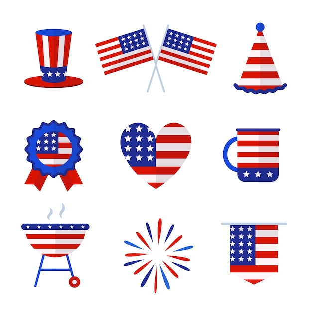 Vector flat 4th of july elements collection