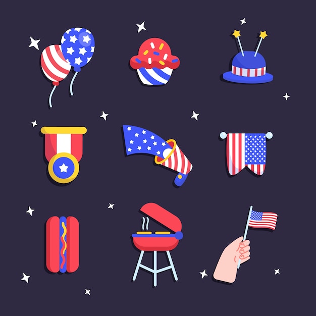 Vector flat 4th of july elements collection
