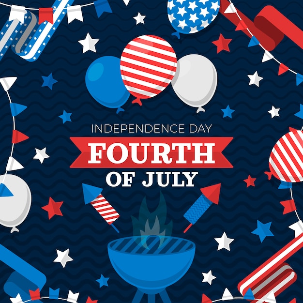 Flat 4th of july illustration with balloons