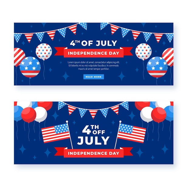 Vector flat 4th of july independence day banners set