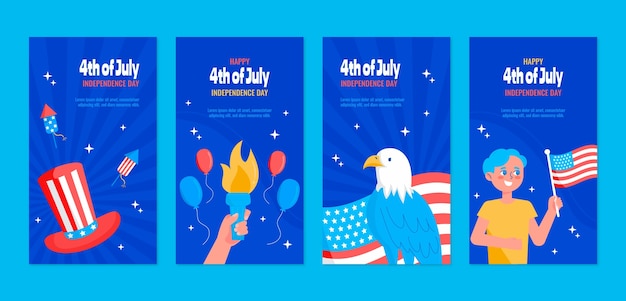 Vector flat 4th of july instagram stories collection