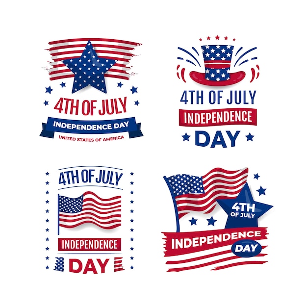 Vector flat 4th of july labels collection