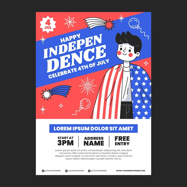 Vector flat 4th of july vertical poster template