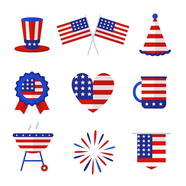Flat 4th of July elementen verzameling