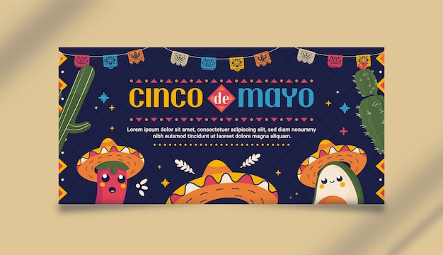 Flat 5 de mayo horizontal banner template