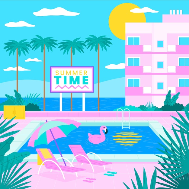 Flat 80s illustration for summer season