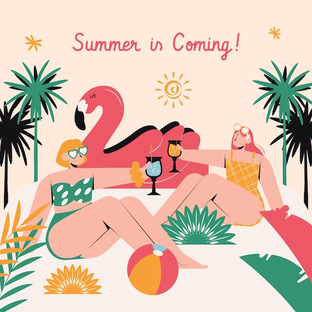 Vector flat 80s illustration for summer season