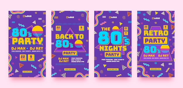 Flat 80s party instagram stories collection