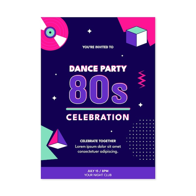 flat 80s party vertical poster template