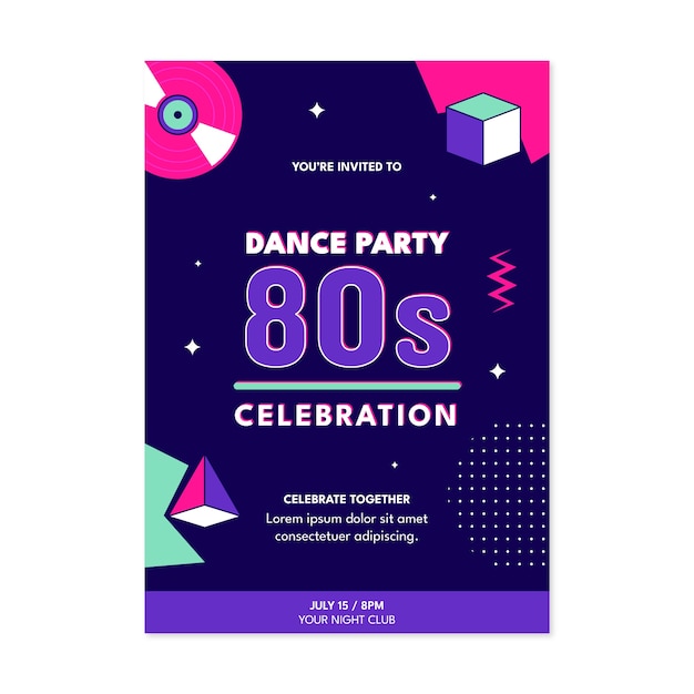 Vector flat 80s party vertical poster template