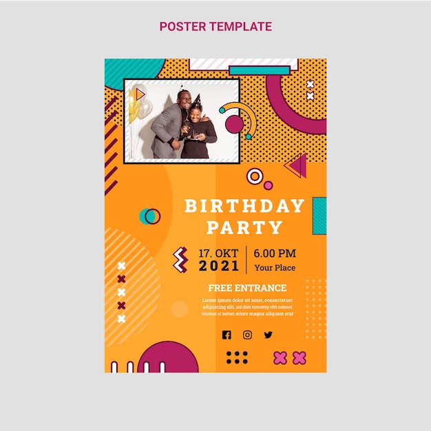 Vector flat 90s nostalgic birthday poster