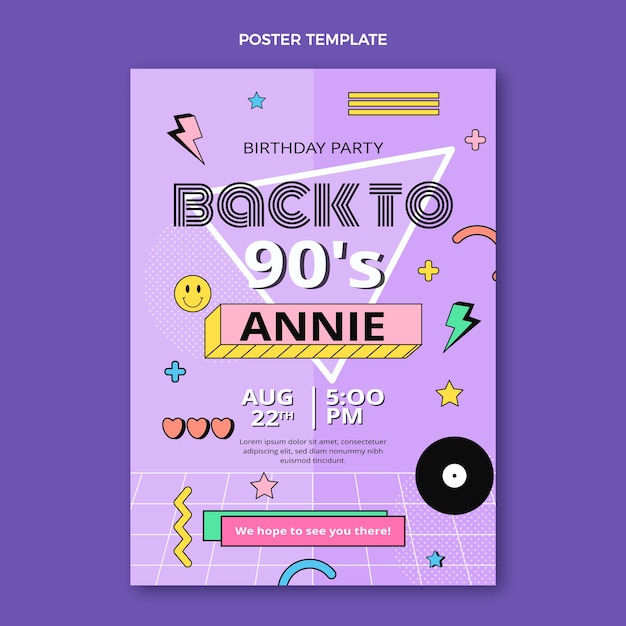 Vector flat 90s nostalgic birthday poster