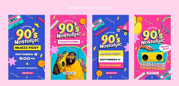 Vector flat 90s nostalgic music festival instagram stories