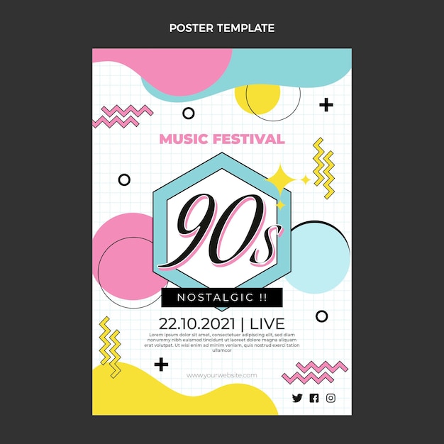 Vector flat 90s nostalgic music festival poster