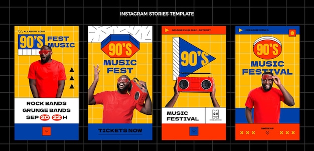 Vector flat 90s nostalgische muziekfestival instagram verhalencollectie