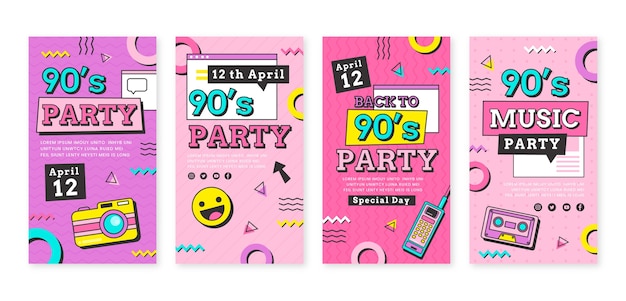 Vector flat 90s party instagram verhalencollectie