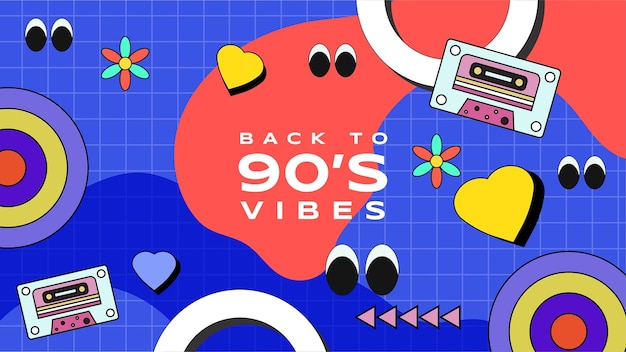 Flat 90s vibes nostalgic colorful retro design background