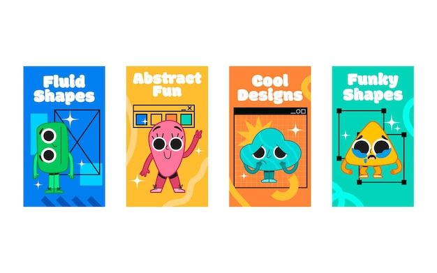 Flat abstract character emotions vertical cards set