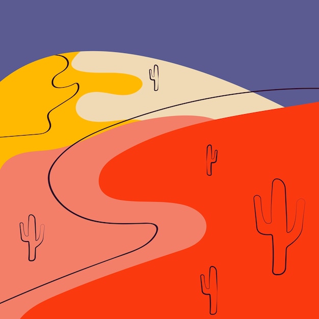 Плоская абстрактная геометрическая кнопка-наклейка с кактусами солнца пустыни в одну линию stylex9