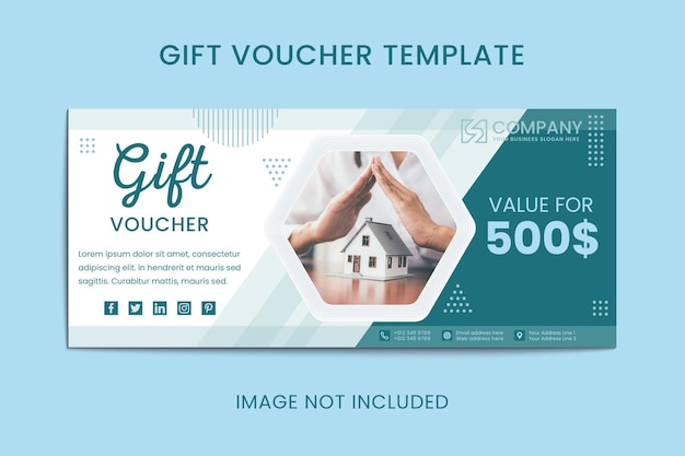 Flat abstract geometric real estate company gift voucher and bonus card design