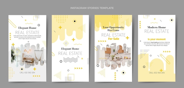 Vector flat abstract geometric real estate instagram stories collection