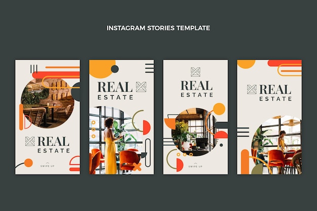 Vector flat abstract geometric real estate instagram stories