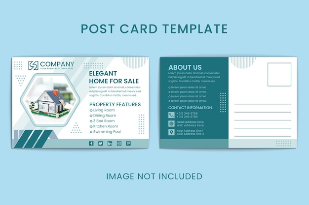 Flat abstract geometric real estate post card template for property company