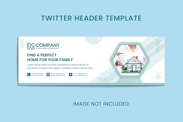 Flat abstract geometric real estate twitter banner and social media cover design