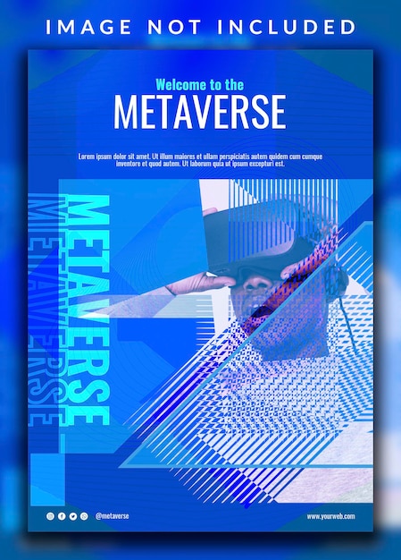 Flat abstract horizontal vertical modern introduction of future augmented reality metaverse poster design with a man photo