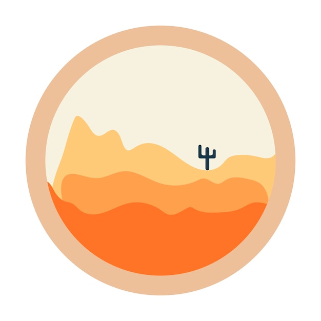 Flat abstract icon sticker button with desert sun cactuses