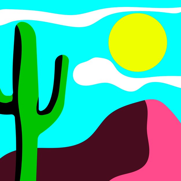 Flat abstract neon icon sticker button with sun cactusx9