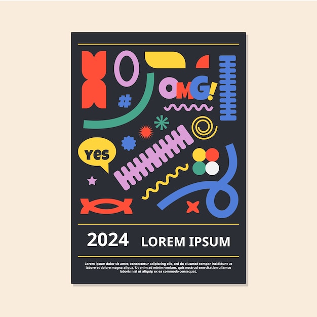 Flat abstract retro shapes flyer poster template with geometric colorful figures
