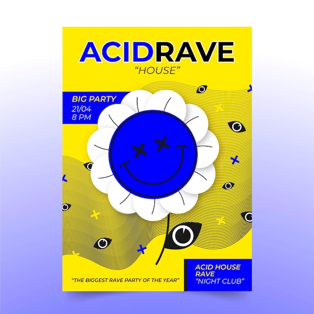 Vettore modello di poster emoji acido piatto illustrato