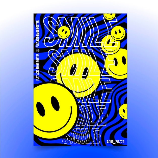 Flat acid emoji poster template