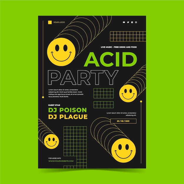 Vector flat acid emoji poster