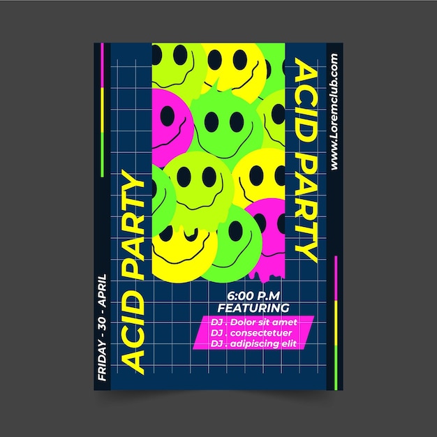 Vector flat acid emoji poster