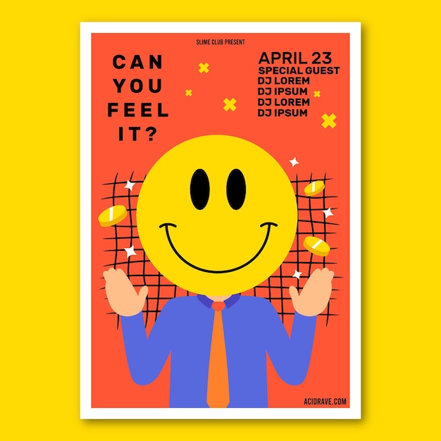 Vector flat acid emoji poster