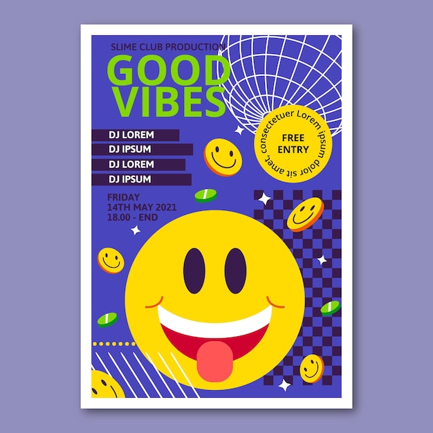 Flat acid emoji poster