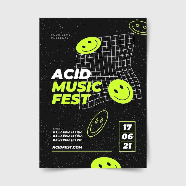 Vector flat acid emoji vertical poster template