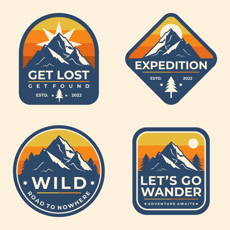 Flat adventure badges logo collection