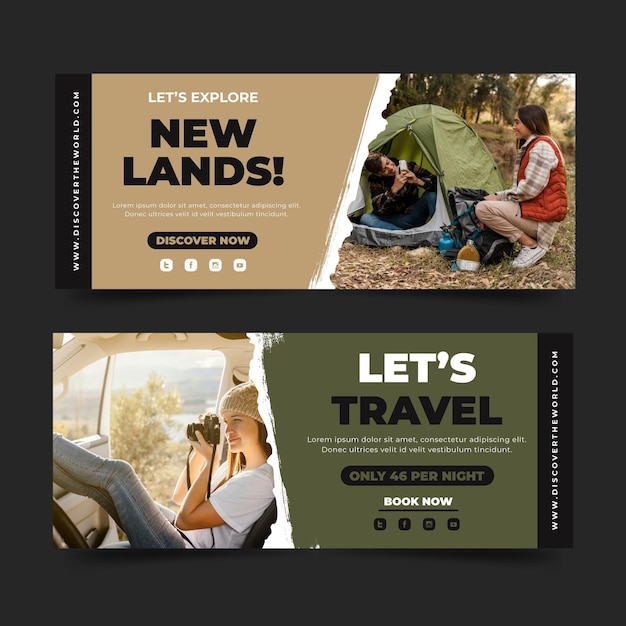 Flat adventure horizontal banners with photo