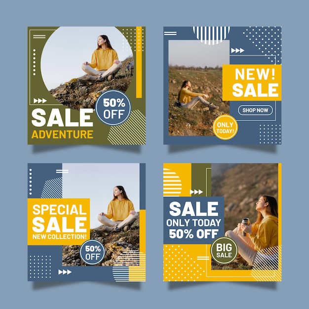 Flat adventure instagram posts collectie met foto
