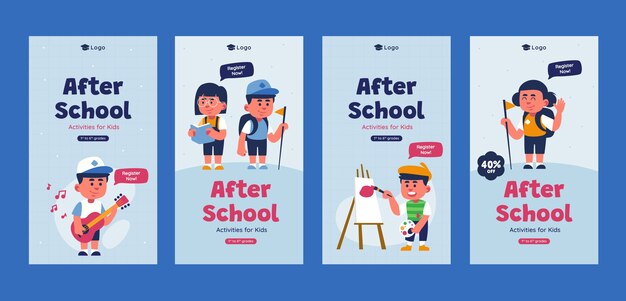 Flat after school activities instagram stories collection