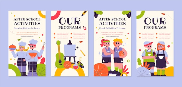 Flat after school activities instagram stories collection