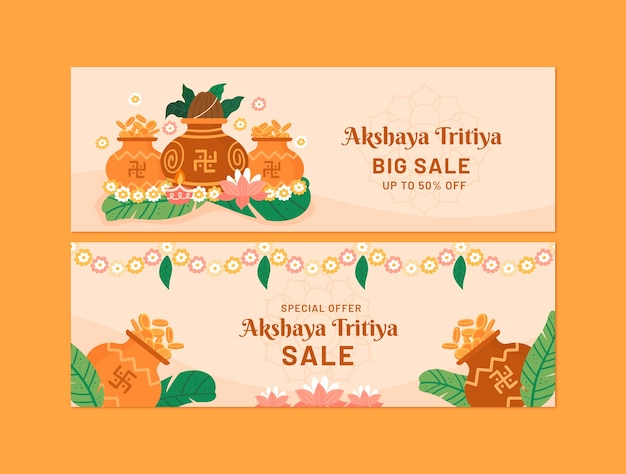 Vettore pacchetto banner orizzontale piatto akshaya tritiya vendita