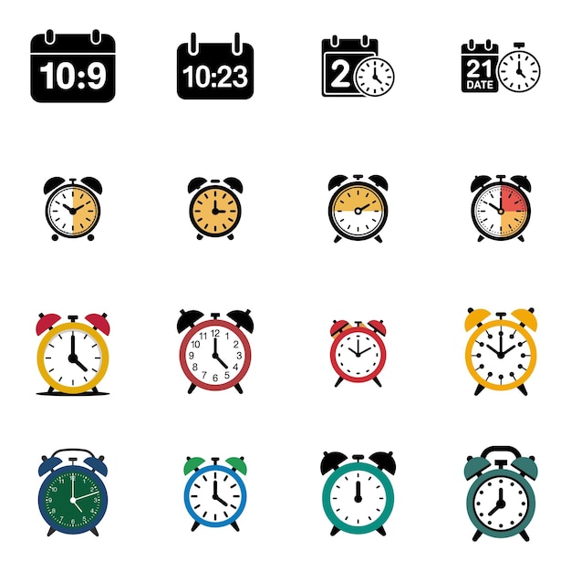 フラットアラーム時計アイコンセット 現代時間シンボル